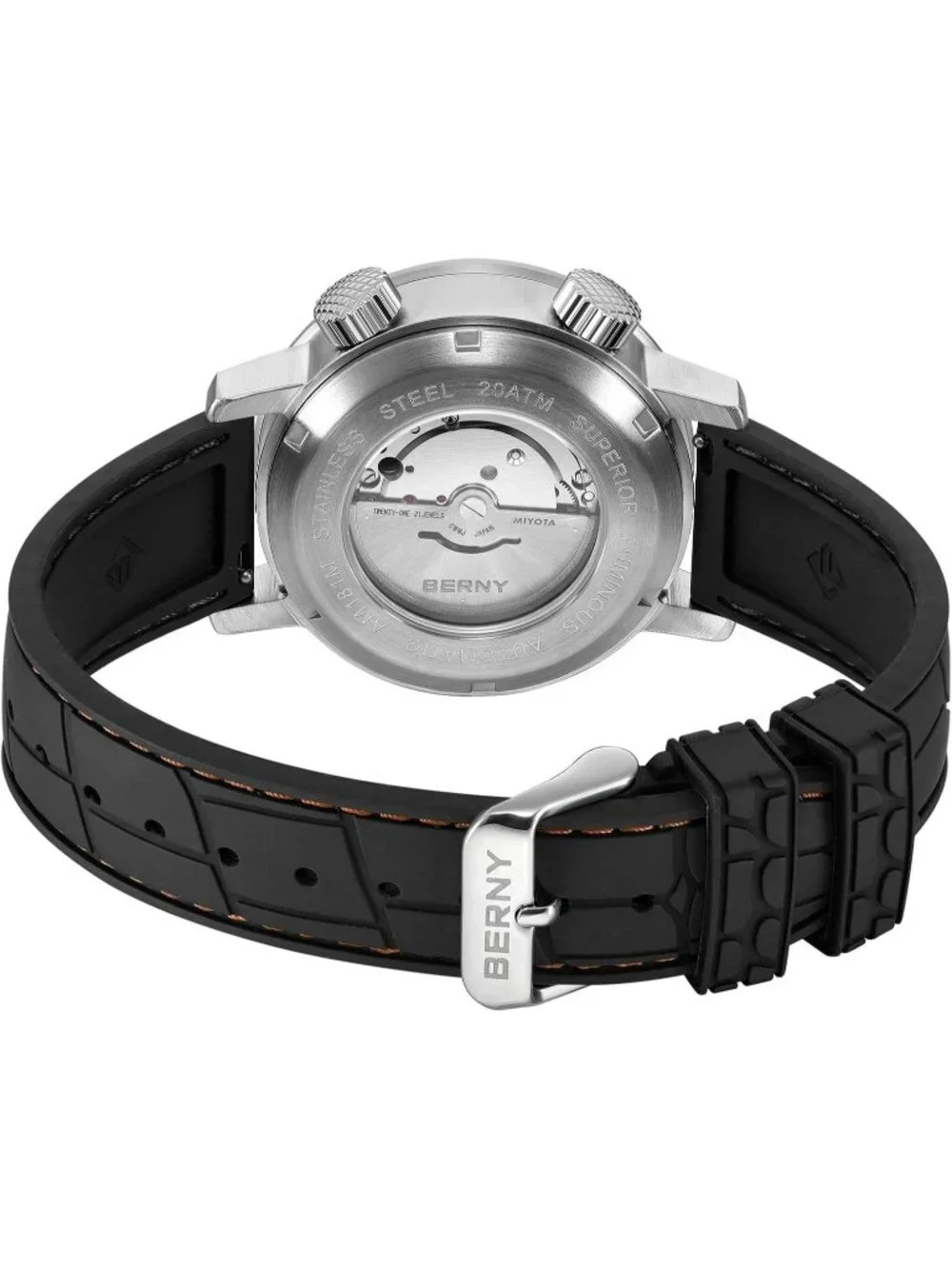 Men's Yellow Fluoroelastomer Band Automatic Waterproof Mechanical Movement Watch